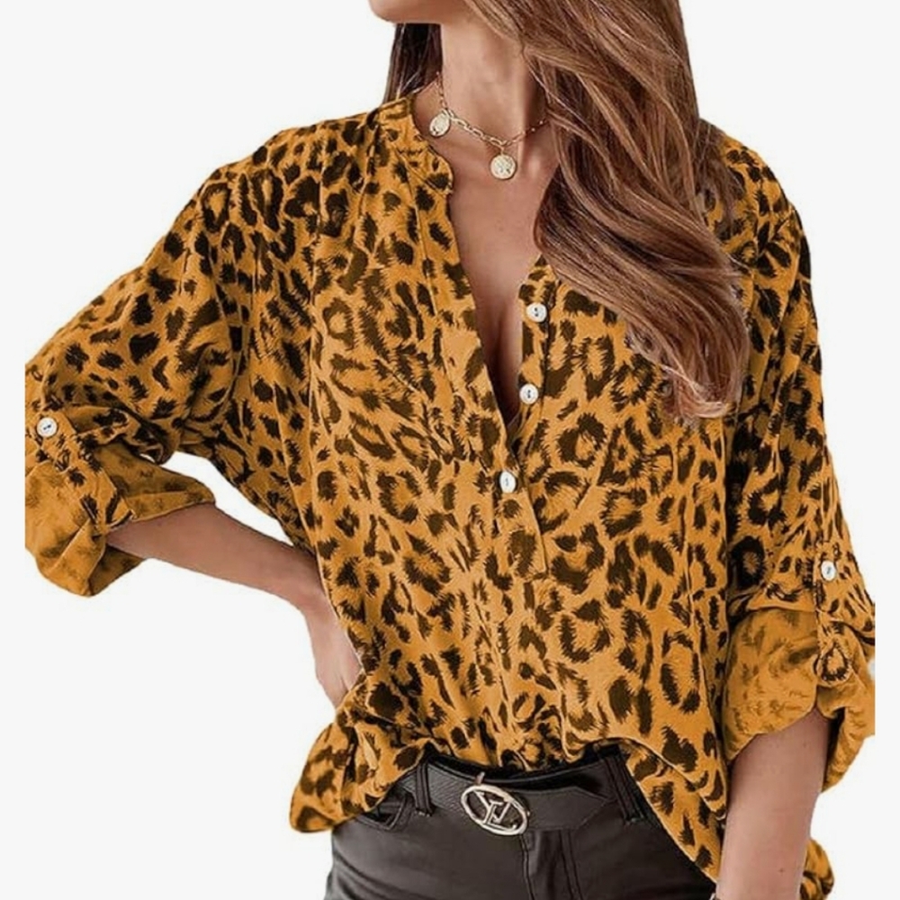 Madison Curvy Leopard Print Button Down Top Size 3x